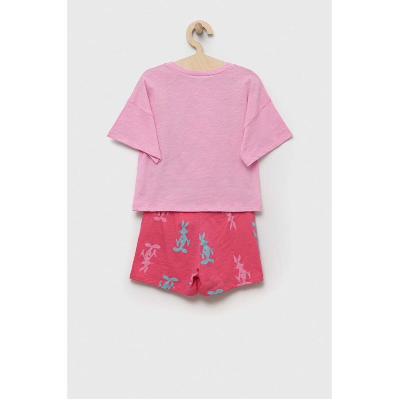 Dječja pamučna pidžama United Colors of Benetton x Looney Tunes boja: ružičasta, s tiskom