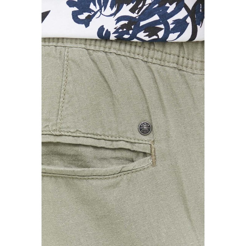Lanene hlače Solid boja: zelena, ravni kroj