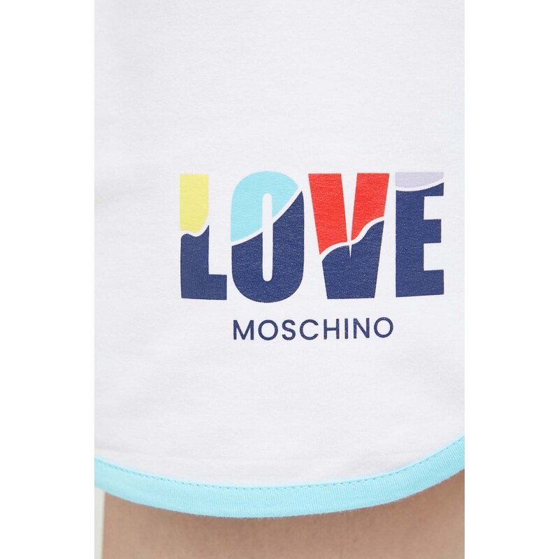 Kratke hlače Love Moschino za žene, boja: bijela, s tiskom, visoki struk