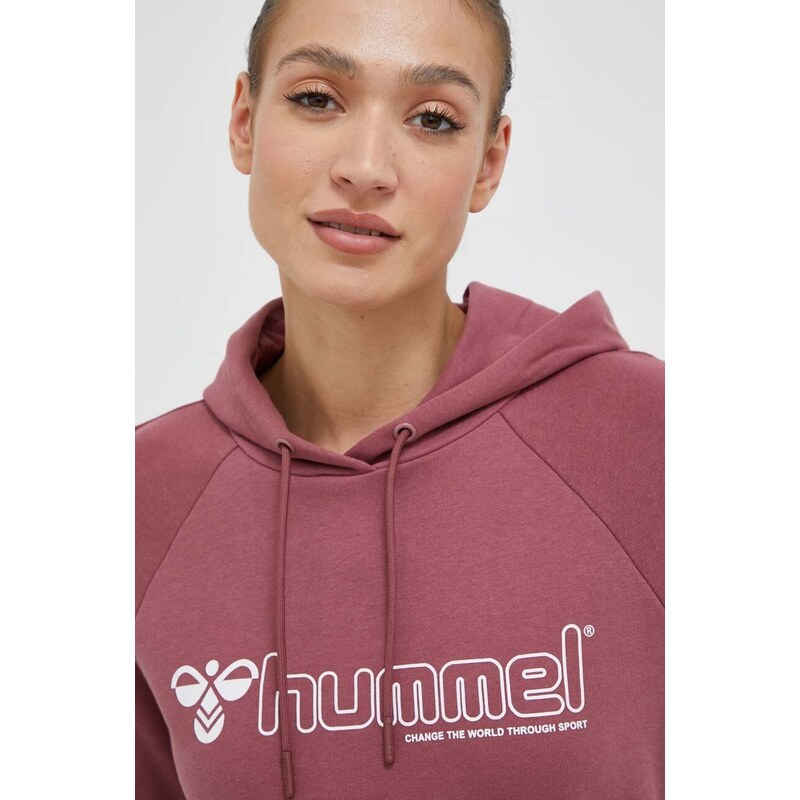 Dukserica Hummel za žene, boja: ružičasta, s kapuljačom, s tiskom