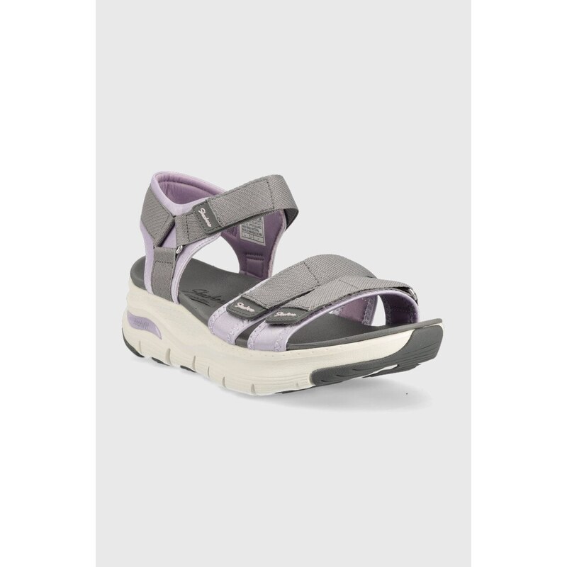 Sandale Skechers Arch Fit Fresh Bloom za žene, boja: siva, s platformom