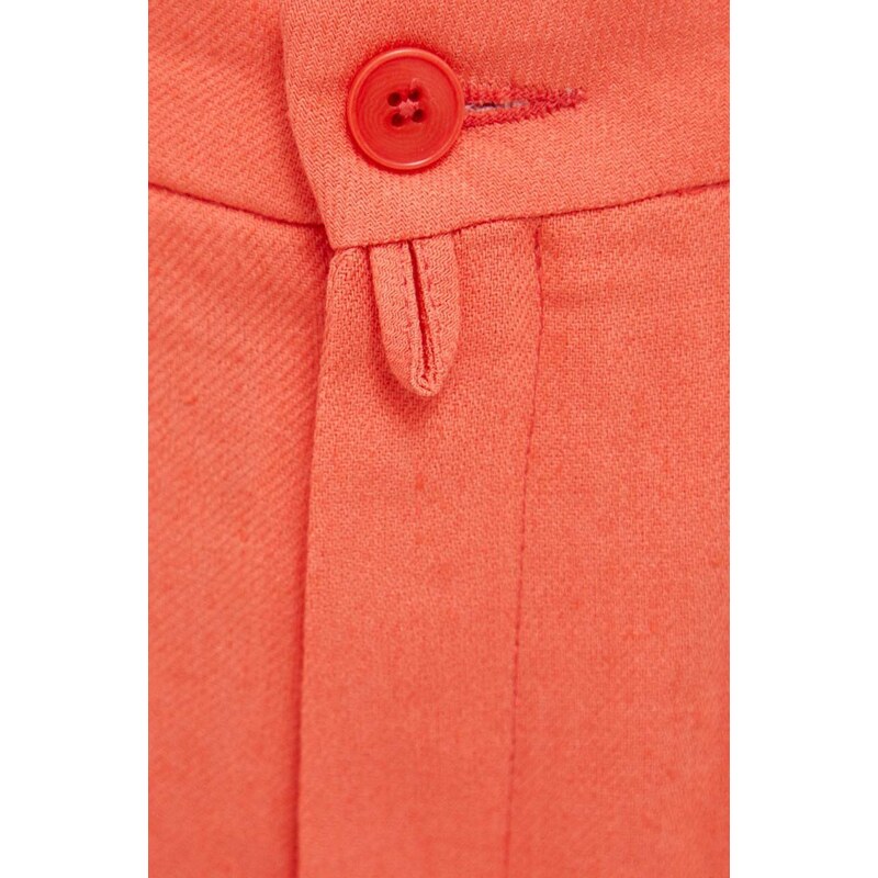 Lanene kratke hlače Drykorn boja: narančasta, glatki materijal, visoki struk