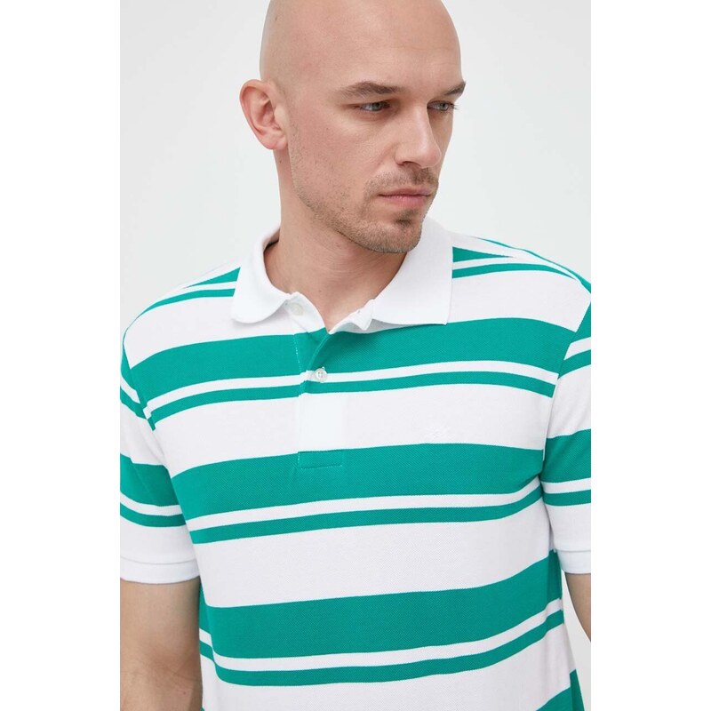 Pamučna polo majica United Colors of Benetton boja: zelena, s uzorkom