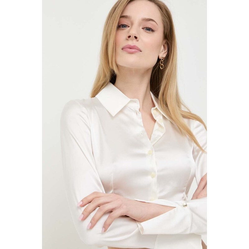 Košulja Patrizia Pepe za žene, boja: bijela, slim, s klasičnim ovratnikom