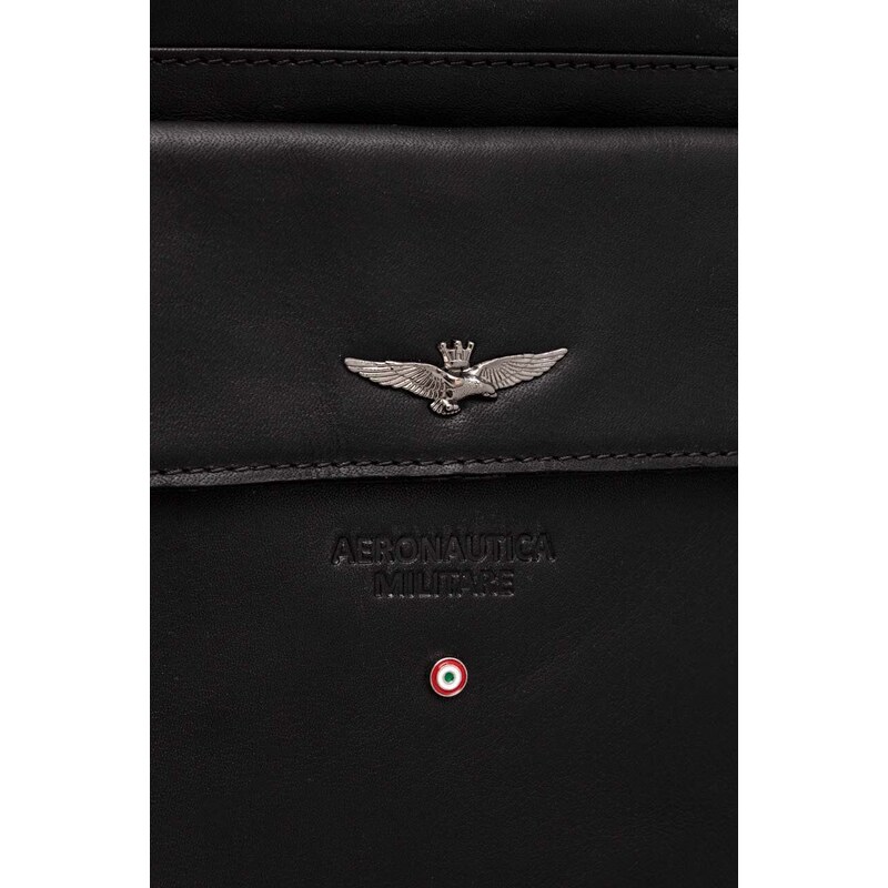 Kožni ruksak Aeronautica Militare za muškarce, boja: crna, veliki, glatki model