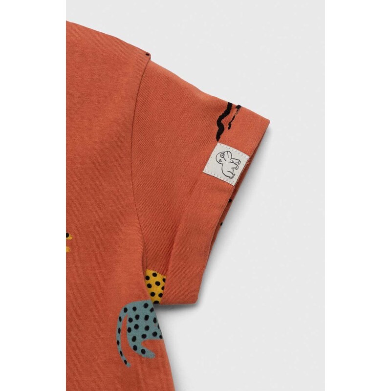 Pamučna majica kratkih rukava za bebe United Colors of Benetton boja: smeđa, s uzorkom