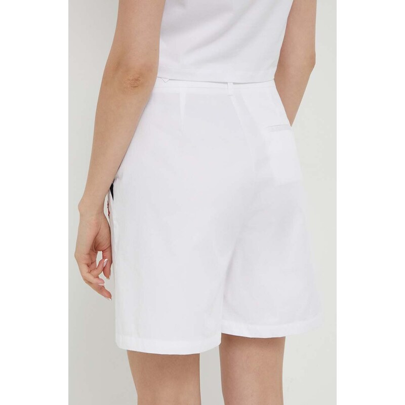Pamučne kratke hlače Love Moschino boja: bijela, s aplikacijom, visoki struk