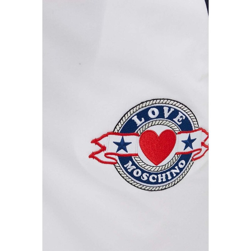 Pamučne kratke hlače Love Moschino boja: bijela, s aplikacijom, visoki struk