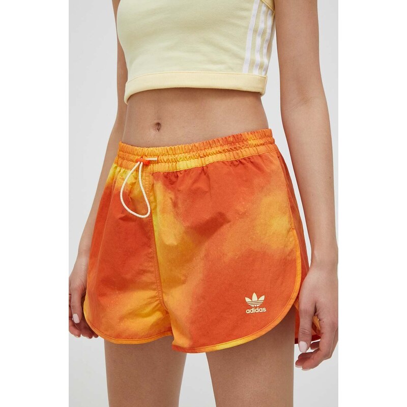 Kratke hlače adidas Originals za žene, boja: narančasta, s uzorkom, visoki struk