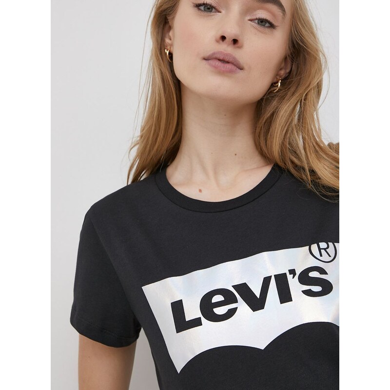 Pamučna majica Levi's boja: crna