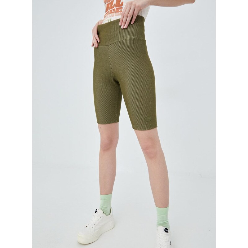 Kratke hlače adidas Originals Trefoil Moments za žene, boja: zelena, glatki materijal, visoki struk, HF2105-FCOLI/ALML