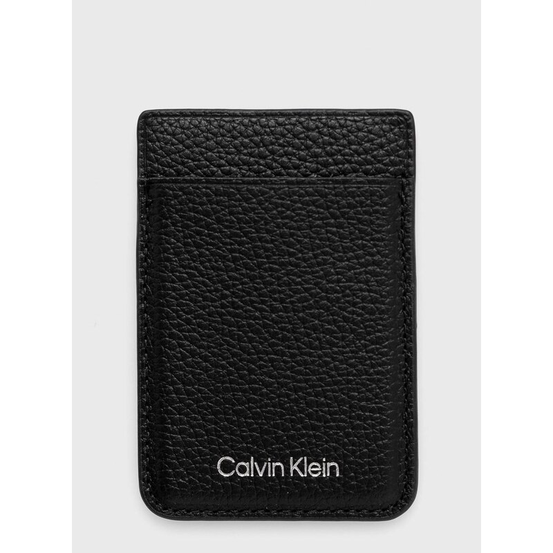 Kožni etui za kartice + privjesak Calvin Klein boja: crna