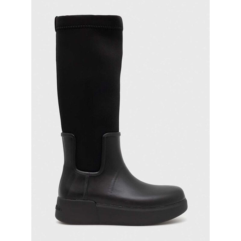 Gumene čizme Calvin Klein Rain Boot Wedge High za žene, boja: crna