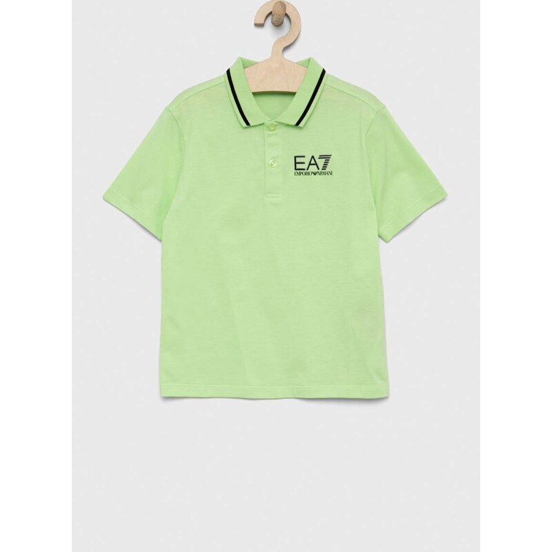 Pamučna polo majica EA7 Emporio Armani boja: zelena, jednobojni model