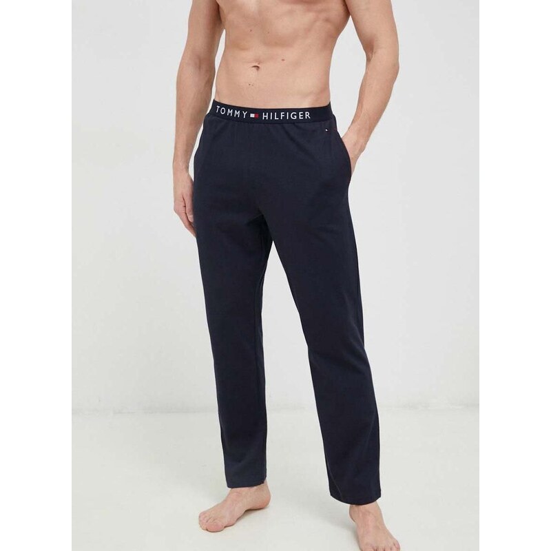 Homewear pamučne hlače Tommy Hilfiger boja: tamno plava, ravni kroj