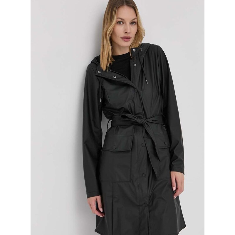 Jakna Rains Curve Jacket 18130 za žene, boja: crna, za prijelazno razdoblje, 18130.01-Black