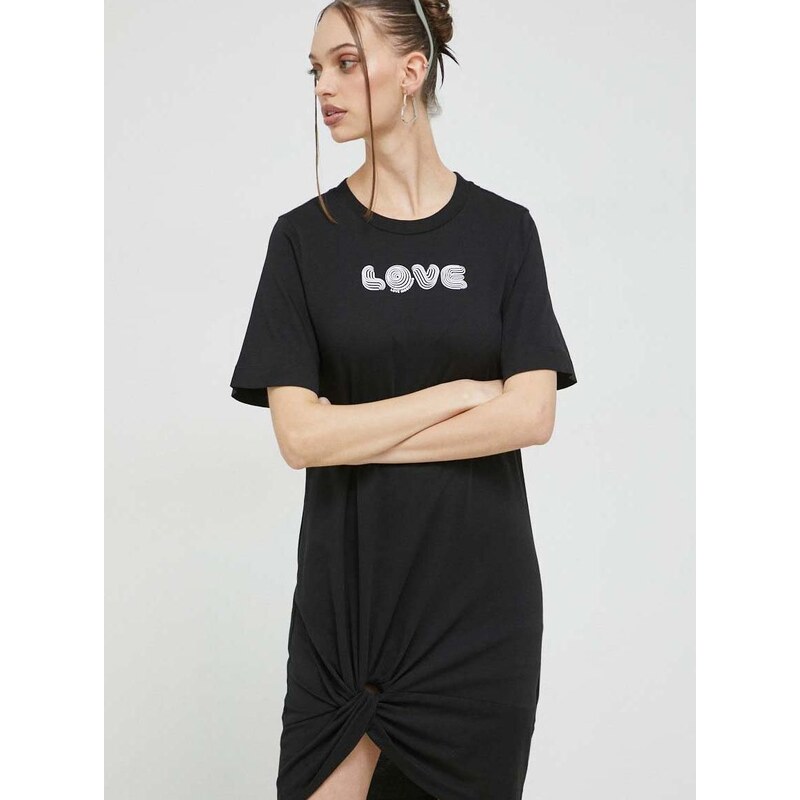 Pamučna haljina Love Moschino boja: crna, mini, ravna