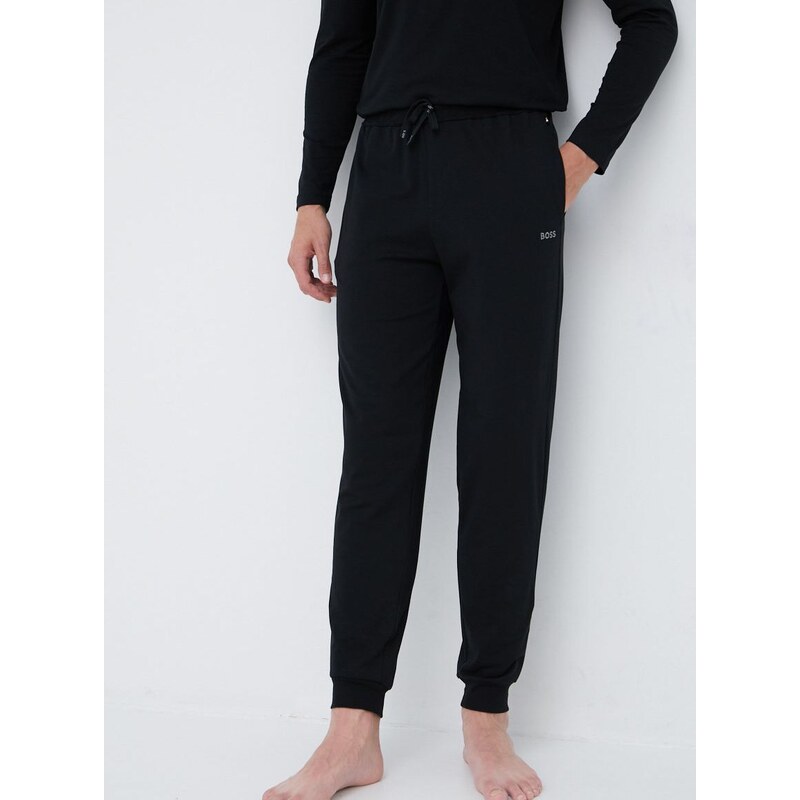Dugi doljnji dio pidžame BOSS za muškarce, boja: crna, s aplikacijom