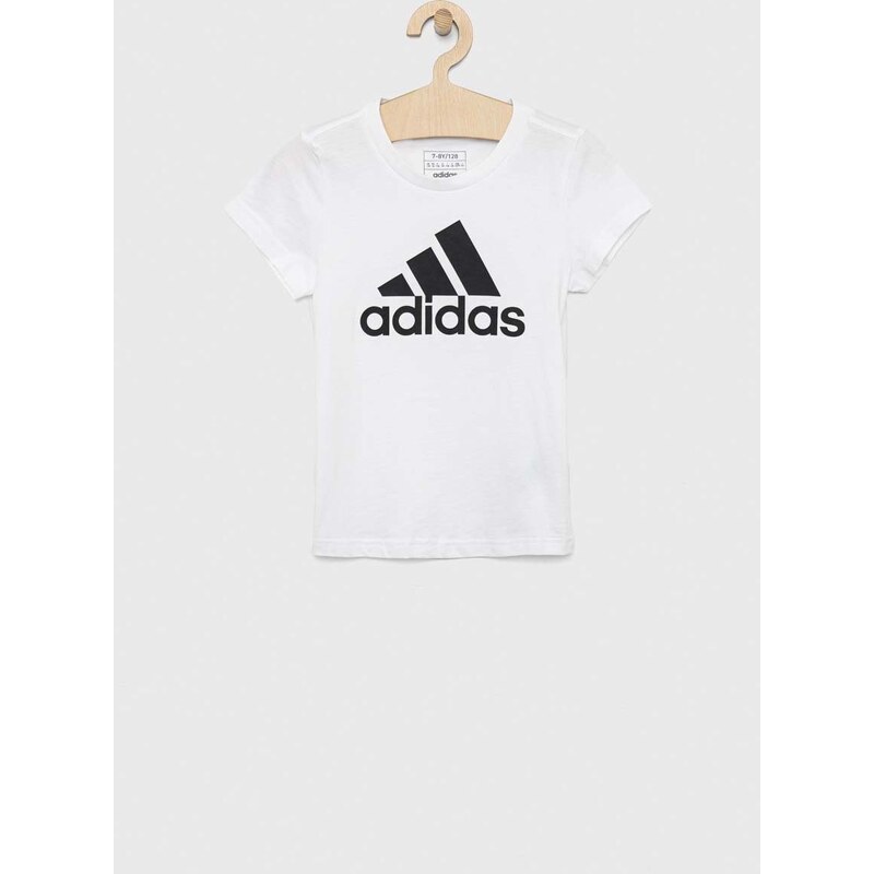 Dječja pamučna majica kratkih rukava adidas G BL boja: bijela