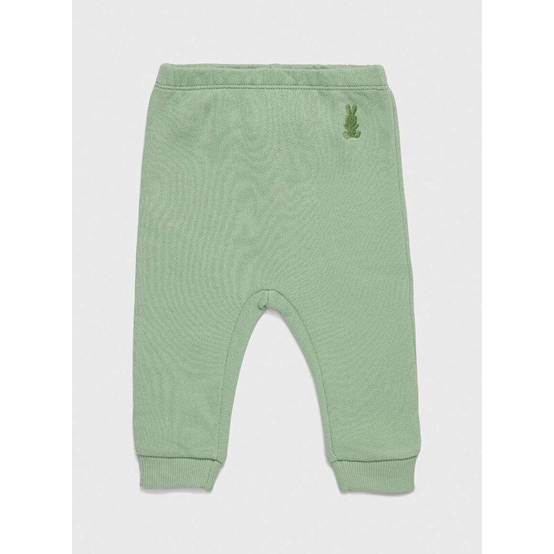 Pamučne hlače za bebe United Colors of Benetton boja: zelena, glatki materijal