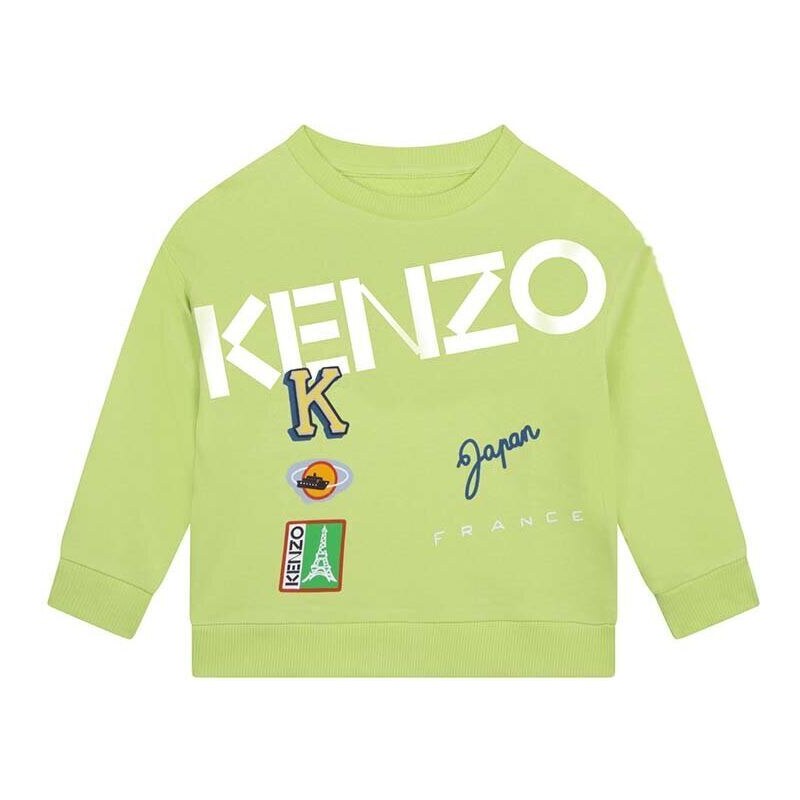 Dječja pamučna dukserica Kenzo Kids boja: zelena, s tiskom