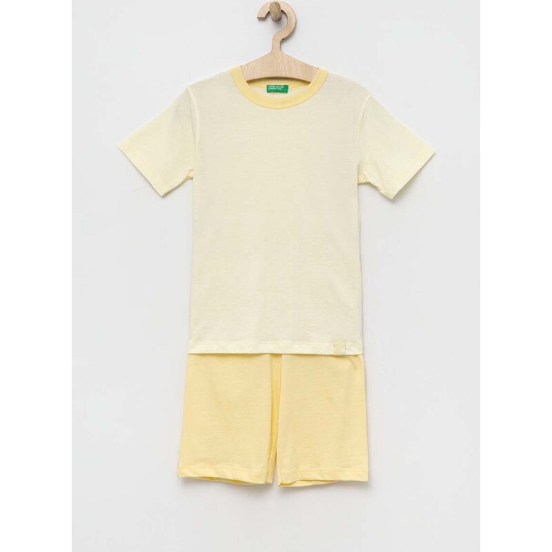 Dječja pamučna pidžama United Colors of Benetton boja: žuta, glatka