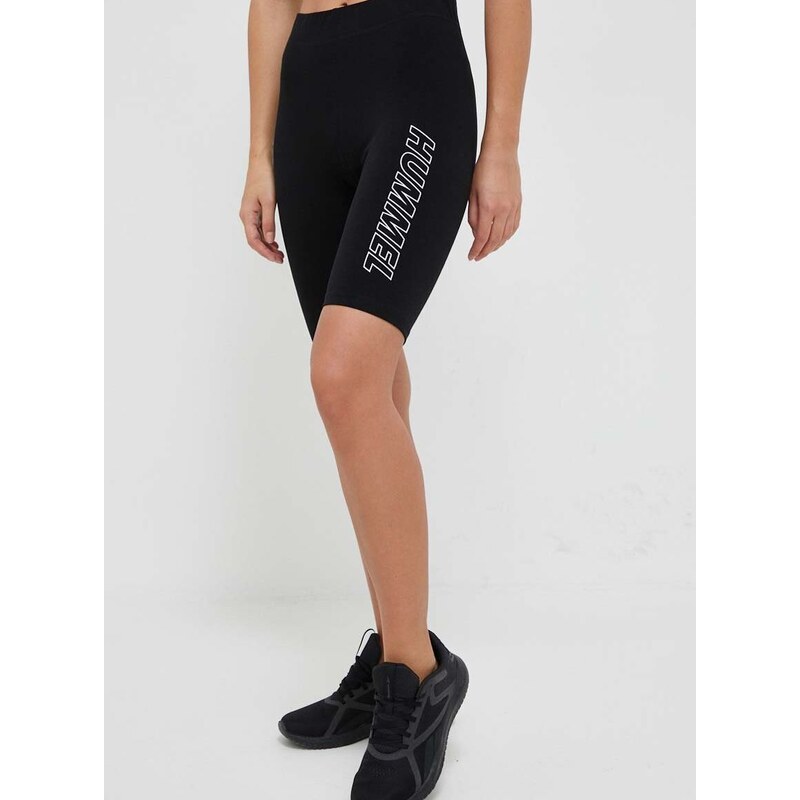 Kratke hlače Hummel Maja za žene, boja: crna, s tiskom, srednje visoki struk