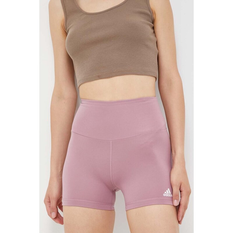 Kratke hlače za jogu adidas Performance Essentials boja: ružičasta, glatki materijal, visoki struk