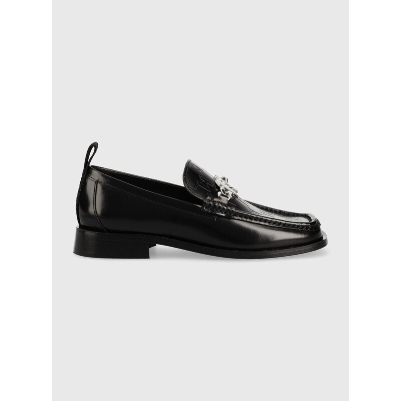 Kožne mokasinke Karl Lagerfeld MOKASSINO II za žene, boja: crna, ravna potpetica, KL41335