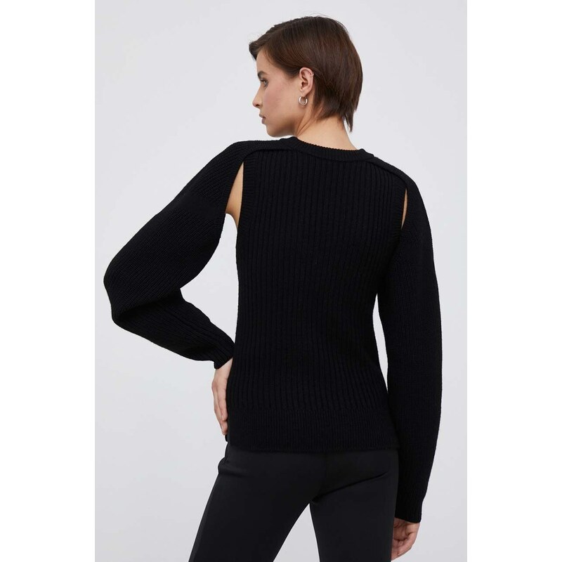 Vuneni pulover Calvin Klein za žene, boja: crna, topli