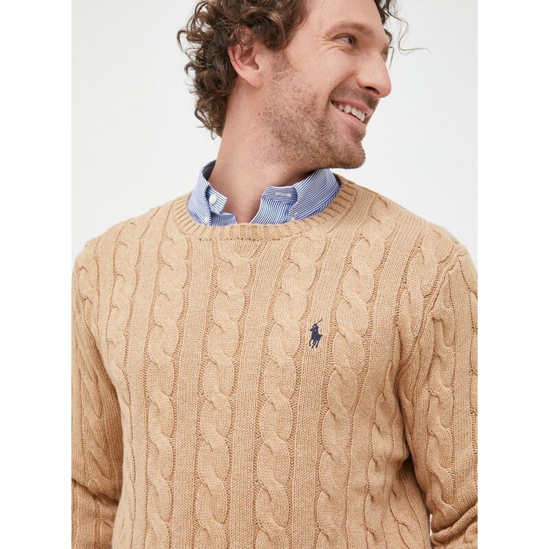 Pamučni pulover Polo Ralph Lauren za muškarce, boja: bež, lagani