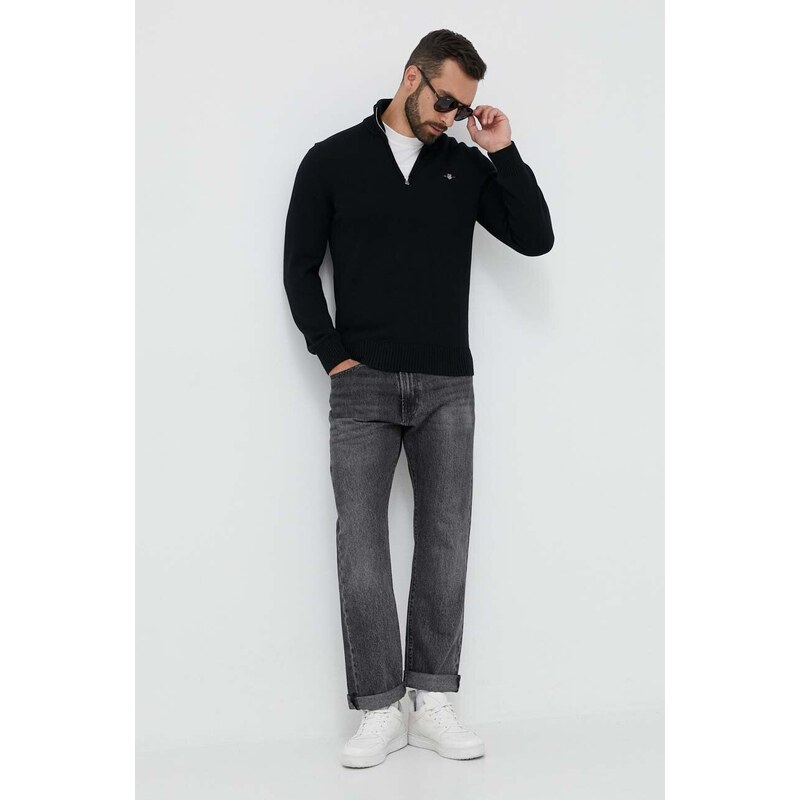 Pamučni pulover Gant boja: crna
