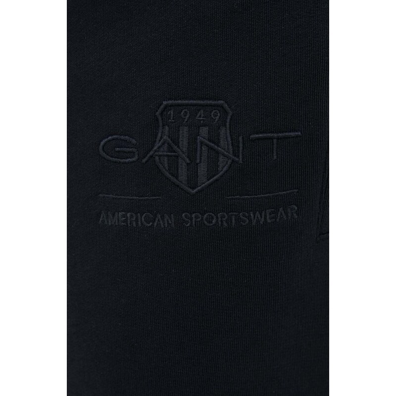 Pamučni donji dio trenirke Gant boja: crna, glatki materijal