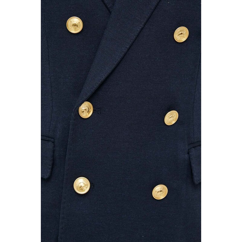 Sako s primjesom vune Polo Ralph Lauren boja: tamno plava, dvoredno zakopčavanje, bez uzorka