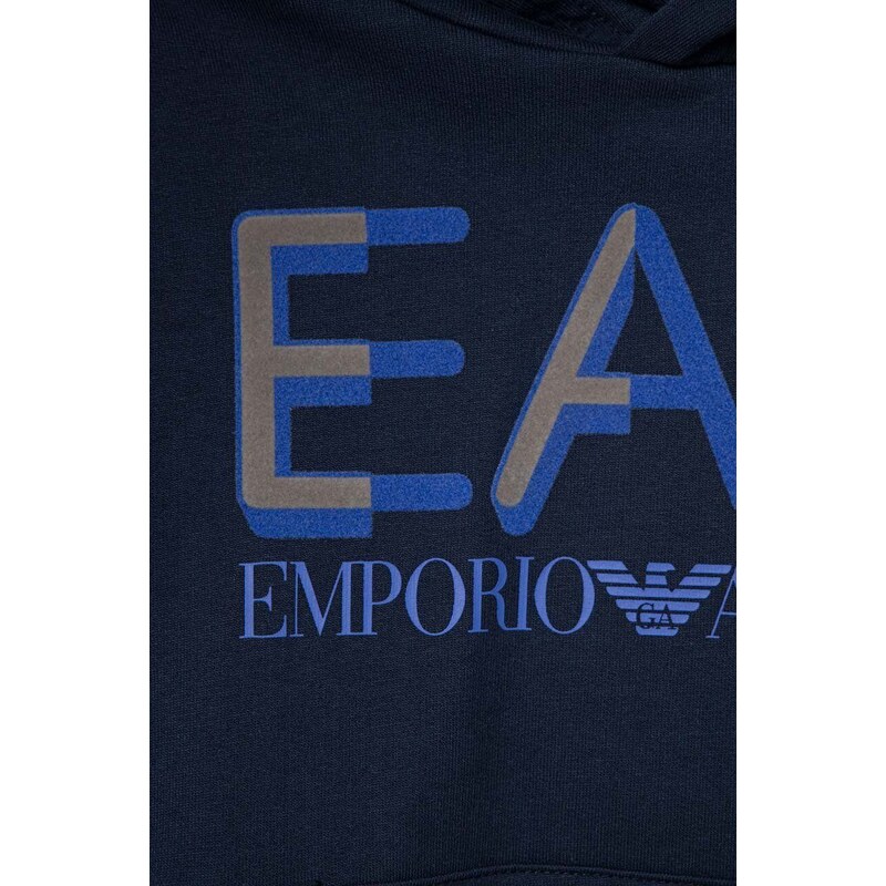 Dječja pamučna dukserica EA7 Emporio Armani boja: tamno plava, s kapuljačom, s tiskom