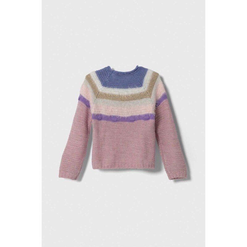 Dječji pulover s postotkom vune United Colors of Benetton boja: ružičasta, lagani