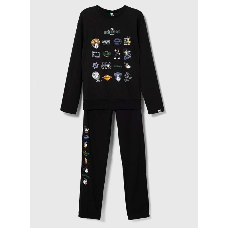 Dječja pamučna pidžama United Colors of Benetton x Disney boja: crna, s uzorkom
