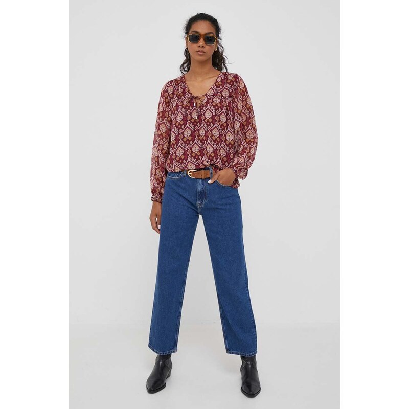 Bluza Pepe Jeans za žene, boja: bordo, s uzorkom