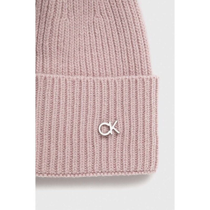 Kapa s dodatkom kašmira Calvin Klein boja: ružičasta, od tanke pletenine
