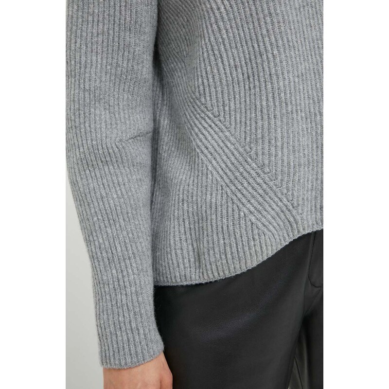 Vuneni pulover Pinko za žene, boja: siva, s dolčevitom