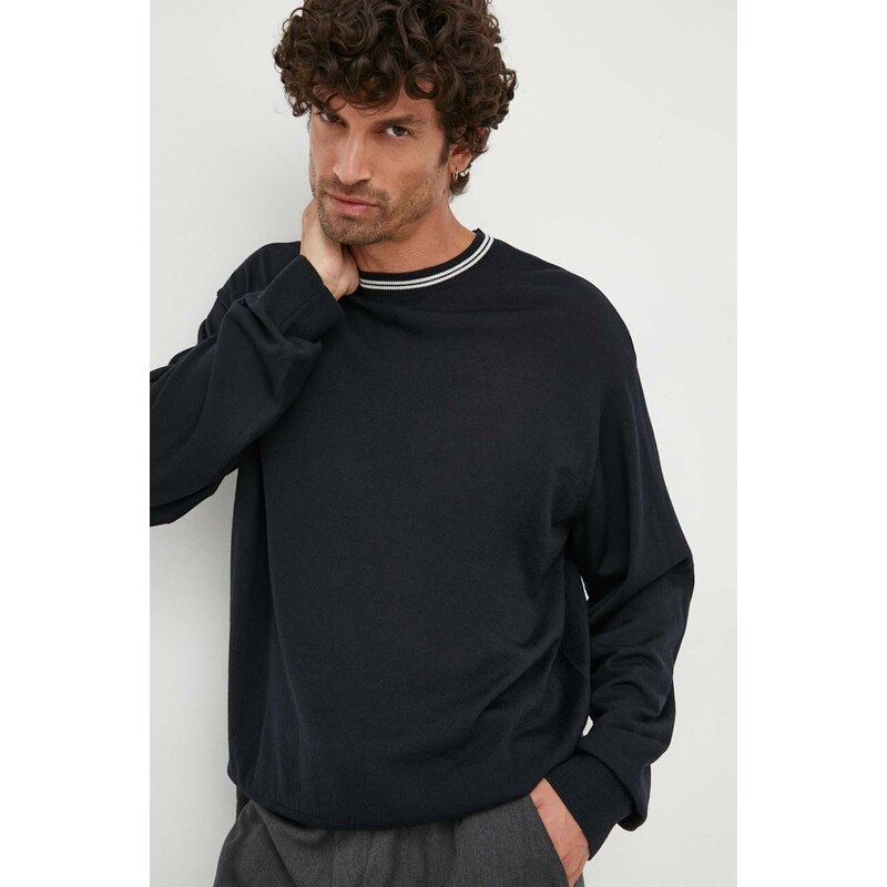 Vuneni pulover Emporio Armani za muškarce, boja: tamno plava, lagani
