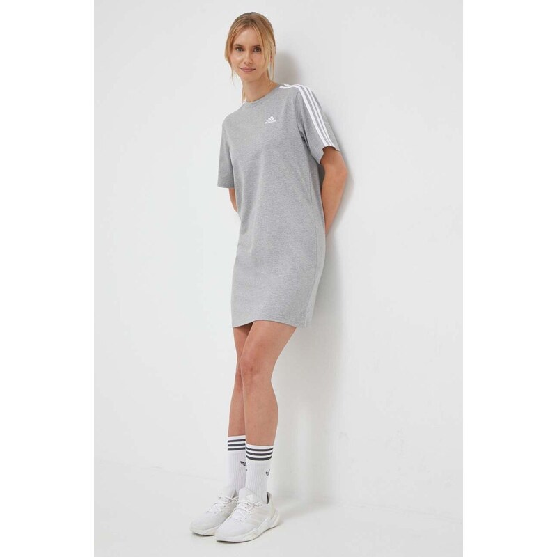 Pamučna haljina adidas boja: siva, mini, oversize
