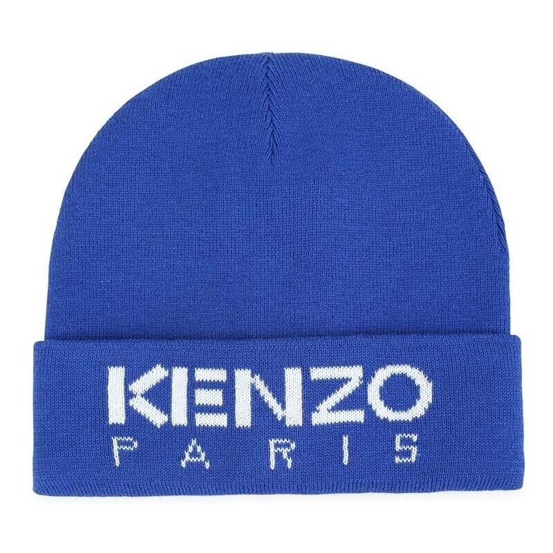 Dječja kapa s dodatkom vune Kenzo Kids boja: tamno plava, od tanke pletenine
