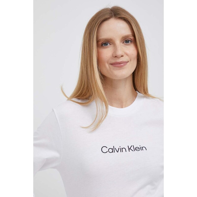 Pamučna majica dugih rukava Calvin Klein boja: bijela