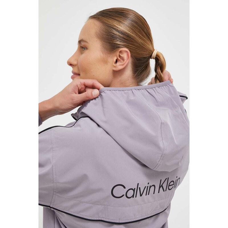 Vjetrovka Calvin Klein Performance boja: ljubičasta, za prijelazno razdoblje, oversize