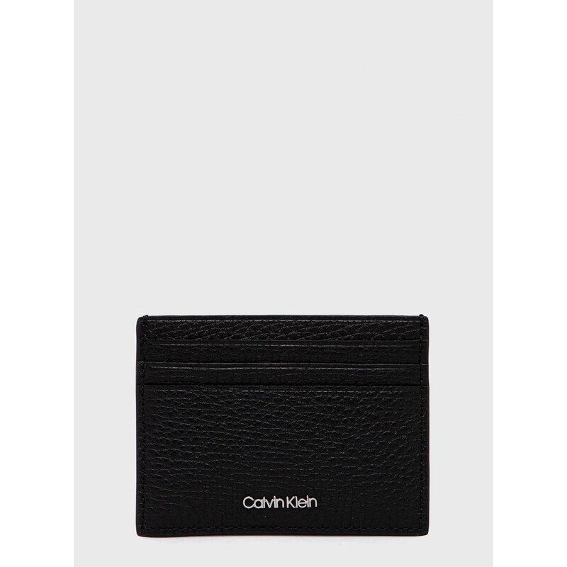 Kožni etui za kartice Calvin Klein za muškarce, boja: crna