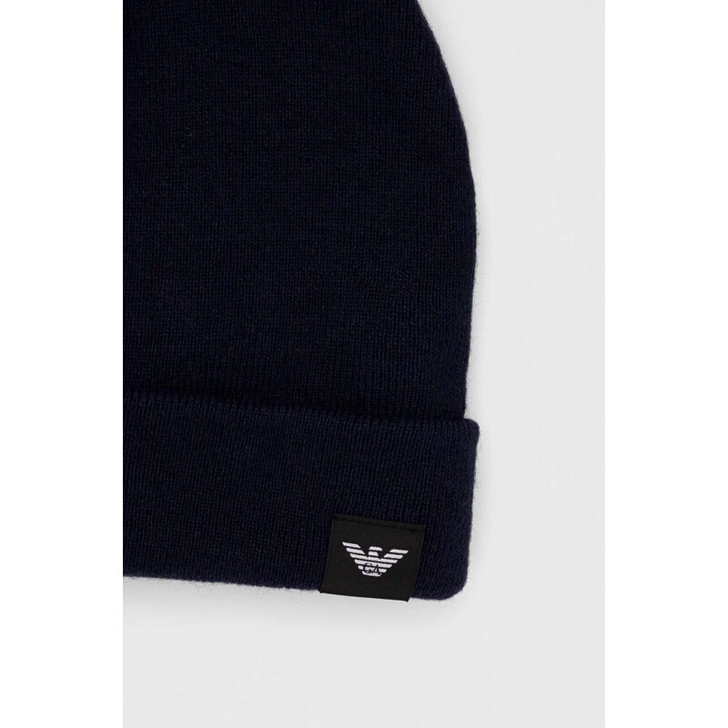 Kapa s dodatkom vune Emporio Armani boja: tamno plava, od debelog pletiva