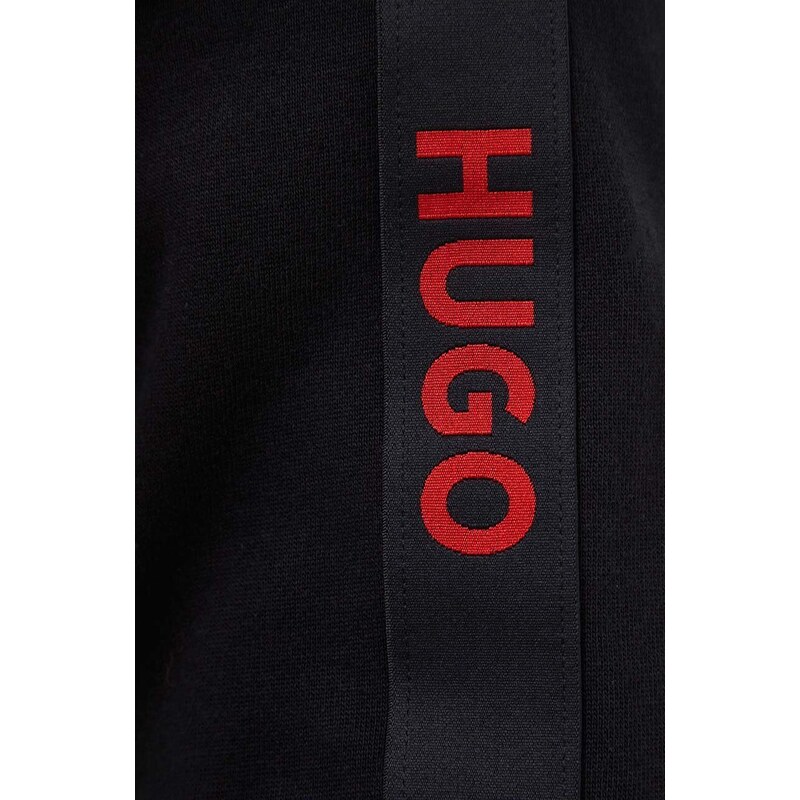 Homewear pamučna dukserica HUGO boja: crna, s kapuljačom, s aplikacijom