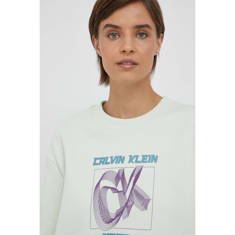 Dukserica Calvin Klein Jeans za žene, boja: zelena, s tiskom