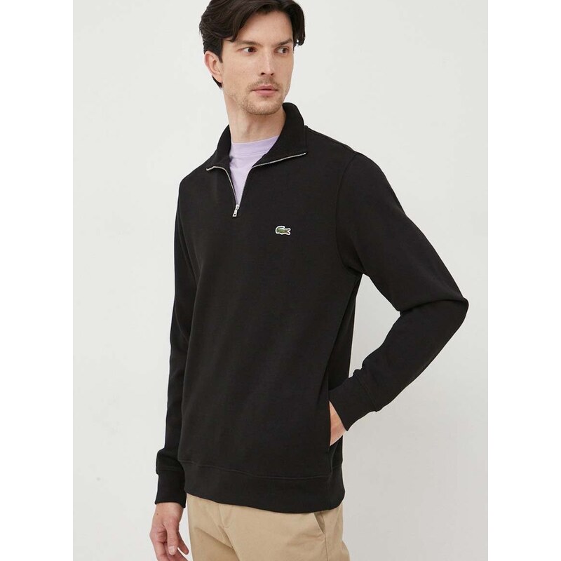 Pamučni pulover Lacoste boja: crna, s poludolčevitom